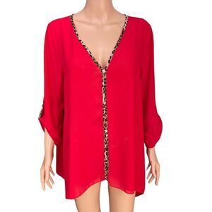 Bluebell red roll tab sleeves blouse size L